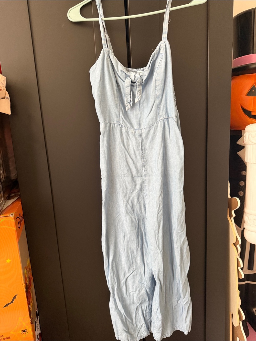 Old Navy Light Blue Denim-Effect Girls' Spaghetti-Strap Jumpsuit